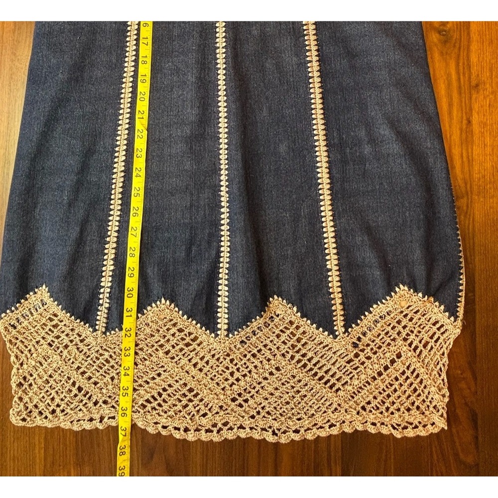 Boho Crochet Ashley Stewart Denim Halter Dress Midi Blue Vintage - Picture 12 of 12